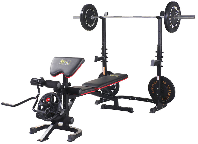 Fitvids LX600 Adjustable Olympic Workout Bench with Squat Rack, Leg Extension, Preacher Curl, and Weight Storage, 800-Pound Capacity